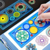 Resim 4 Set Rastgele Renkli DIY Boyama Setleri, Plastik Ölçüm Araçları, Sanatçılar ve Ofis Malzemeleri İçin Gerekli El Yapımı Araçlar, Markerler ve Şablonlar ile Çok Fonksiyonlu Spirograph Cetveli 