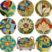 Resim 8 adet 5D Elmas Boyama Bardak Seti - DIY Yuvarlak Ahşap Bardaklar Canlı Soyutlu Çiçek Tasarımları ile, Başlangıç Seviyesi ve Yetişkinler için İdeal, Mutfak Masası Dekoru ve Benzersiz Hediye Fikirleri için Mükemmel, DIY El Sanatları Seti | Canlı Masa Dekoru | Dekoratif Bardak Seti, Yeni Elmas Boyama 