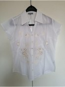 Resim Butik Tülin Otantik Pamuk Beyaz Çiçek Nakışlı Bluz 