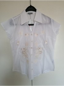 Resim Butik Tülin Otantik Pamuk Beyaz Çiçek Nakışlı Bluz 