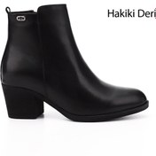 Resim GÖNDERİ(R) Kadın / Kız Siyah Fermuarlı Kalın Topuklu Hakiki Deri Bot 