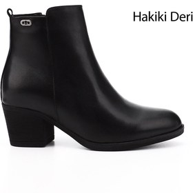 Resim GÖNDERİ(R) Kadın / Kız Siyah Fermuarlı Kalın Topuklu Hakiki Deri Bot 