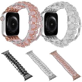 Resim Sones iOS Uyumlu Watch Serisi 6 44mm Boncuklu Pırlanta Bileklik Saat Kordonu 