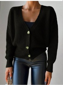 Resim Tua Moda Kadın Uzun Kollu Düğme Detay Triko Hırka Haki 