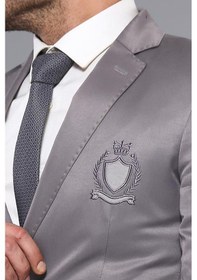 Resim Çift Düğmeli Mono Yaka Armalı Füme Gri Ceket -wessi Füme 