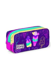 Resim Coral High Kids Mor Pembe Dondurma Desenli İki Bölmeli Kalem Çantası 12088 