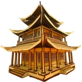 Resim Geleneksel Doğu Köşkü Ahşap Maket Seti Dıy 3d Puzzle Pagoda Tarihi Mimari Koleksiyoner Modeli 466 Parça 
