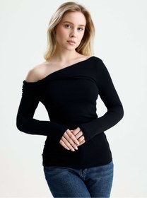 Resim ROSE ARYA Siyah Kayık Yaka Uzun Kol Badi 