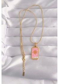 Resim 316l Çelik Gold Renk Pembe Mineli Güneş Model Tarot Kolye Çok Renkli 