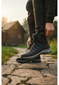 Resim Enoch Erkek Siyah Mavi Waterproof Kürklü Outdoor Trekking Ve Doğa Yürüyüş Botu Siyah - Mavi 