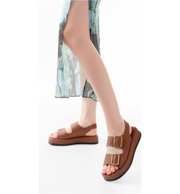 Resim 1187 Taba Dolgu Topuk Lastik Baretli Kadın Sandalet Siyah 