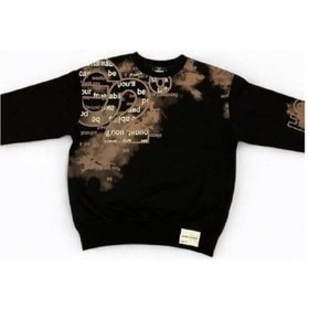 Resim Carinos Erkek Çocuk Yazı Detaylı Batik Desenli Sweatshirt-14701 Siyah 