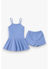 Resim My Kids Wear Kız Çocuk Garson Mayo Elbiseli Şortlu 2 Li Takım 12420 Mavi 