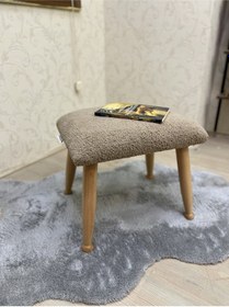 Resim Trend Naturel Teddy Kahve Ahşap Ayak Uzatma Pufu Makyaj Koltuğu Bench Tabure 