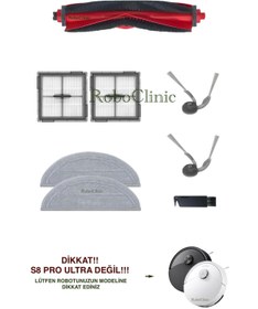 Resim Roboclinic Roborock S8 Pro / S8 Pro+ (ULTRA DEĞİL!!) Robot Süpürge Uyumlu Yedek Fırça, Hepa Filtre, Mop-8 Parça 
