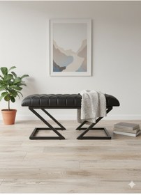 Resim Todekhome Lux Metal Ayaklı Kapitoneli Siyah Deri Puf Matsiyah 