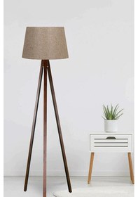Resim Bej Kumaş Lambader Ahşap Kahve Ayak Konik Klasik Başlık Ly581 