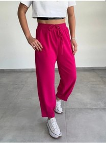 Resim Kadın Dalgıç Krep Full Likralı Paçası Pens Detay Pantolon Pembe 