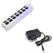Resim Afzelia 7 Port USB Hub Çoklayıcı Çoğaltıcı Onoff Düğmeli Işıklı Adaptörlü 