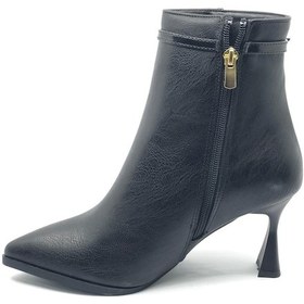 Resim Feles Yanı İnce Taş Tokalı Klasik Sivri Burun Topuklu Kadın Bot Siyah 