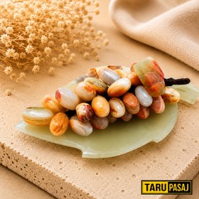 Resim Doğal Oniks Taş Yaprak Tabak & 30 Taneli Üzüm Salkımı - Feng Shui Dekor Objesi - kahve 