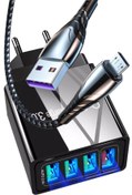 Resim JUDAS A6 Şarj Adaptörü 4 Port + J1 Micro Usb 5a/100w Şarj Kablosu -2mt 