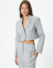 Resim Koton Crop Blazer Ceket Tek Düğmeli Cep Detaylı Gri Melanj 4sak50090uw Gri Melanj 