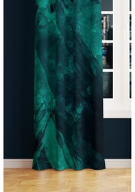 Resim Yeşil Lacivert Desenli Süet Oturma Odası, Salon Fon Perde Baskılı Ekstrafor Büzgü Tek Kanat Prd-1001 Çok Renkli 