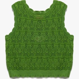 Resim Kız Bebek Çiçek Nakış Detaylı Bisiklet Yaka Pamuklu Triko Crop Atlet 