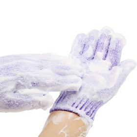 Resim 1 adet Mor Beş Parmaklı Peeling Banyo Eldiveni - Derinlemesine Temizlik & Masaj için Dokulu Scrub Eldiven, Spa & Duş Kullanımı için İdeal 