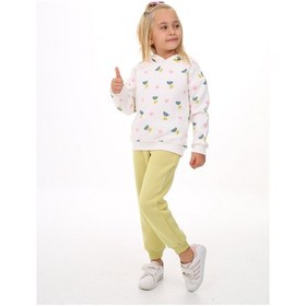 Resim Toontoy Kids Toontoy Kız Çocuk Kapüşonlu Komple Lale Baskılı Eşofman Takım Yeşil 