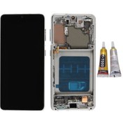 Resim Te Samsung Uyumlu S21 G990 Uyumlu Çıtalı Lcd Ekran Servis Beyaz + B7000 
