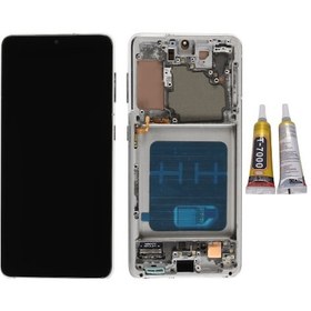 Resim Te Samsung Uyumlu S21 G990 Uyumlu Çıtalı Lcd Ekran Servis Beyaz + B7000 