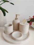 Resim Sümeyra Marble Art Crema Golden - Doğal Bej Mermer Banyo Seti 5li 