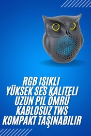 Resim Techno Stock Siyah Bluetooth Hoporlör Baykuş Speaker Bluetooth 5.0 Bağlantılı 