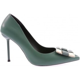 Resim Dgn K5092-22k Kadin Sivri Burun Tokali Parmak Dekolteli İnce Topuklu Ayakkabi K5092-1748-R12454 Yeşil 