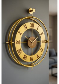 Resim Metaquartz Aksesuar 5 Li Romera Classic Exclusive Elegante Set, Modern Dekoratif Metal 3'lü Duvar Saati 3lügold 