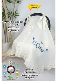Resim Gros Shop Müslin Yeni Doğan 4katlı Organik %100pamuk Kişiye Özgü Nakışlı Hastane Çıkış Seti-3'lü Kuş Model Ekru 