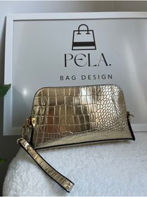 Resim PelA bagdesign Çapraz Askılı Kroko Desen Kadın Clutch Çanta Gold 