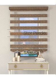 Resim Kahve Boncuklu Zebra Stor Güneşlik Perde Opak Kahve 