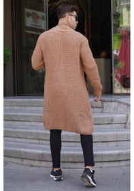 Resim Madmext Camel Dik Yaka Cepli Uzun Triko Hırka 6816-camel Camel 