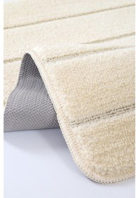 Resim Doğal Kaymaz Taban Banyo Paspas Set Yumuşak Dokulu Su Emici Yıkanabilir Yeni Çizgili Set 50x80-50x40 Krem 