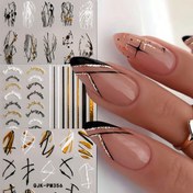 Resim 3 adet Şık Geometrik Fransız Manikür Çıkartıları - Kendinden yapışkanlı, Glitterli Siyah ve Beyaz Çizgiler, Çiçek ve Yıldız Tasarımları ile, Tırnak Sanatı, Tırnak Süslemeleri için Mükemmel | Geometrik Desenler | Kendinden Yapışkanlı Çıkartılar, Tırnak Sanatı Malzemeleri 