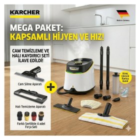 Resim Karcher Çok Amaçlı Buharlı Temizlik Makinesi 1900W Ev Tipi Yüksek Basınçlı Buharlı Mop Fayans Parke ve Derz Temizleyici Kesintisiz Yoğun Buhar Gücü Dayanıklı Sc 3 Deluxe Seti 