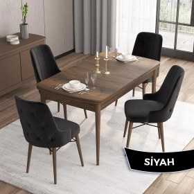 Resim Canisa Concept Iza Serisi, 80 X 132 cm Açılabilir Mdf Masa, Barok Ahşap Desen Mutfak Masa Takımı, 4 Sandalye 