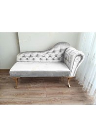 Resim Ters Kol Dekoratif Bihter Koltuk Josefin Puf 130 Cm Gold Ayak Beyaz 