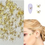Resim 100 adet Altın Renkli Boş Metal Kelebek Perçinler - DIY Manikür, Düğün, Salon & Özel Günler için Retro 3D Tırnak Sanatı Süslemeleri - Kadınlar, Anneler, Kız Kardeşler, Eşler için Japon ve Kore Tarzı Tırnak Aksesuarları, Tırnak Salonu Dekorasyonları, Düğün Güzellik Aksesuarları, Detaylı İşçilik 