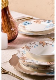 Resim Porselen Flore Bone 24 Parça 6 Kişilik Yemek Takımı Desenlı Desenli 