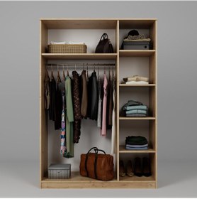 Resim Lucas 3 Kapaklı, 6 Raf Bölmeli, Askılıklı Geniş Elbise Dolabı, Gardırop, Safir Meşe 190 135 Safir Meşe 