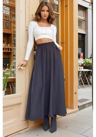 Resim Kadın Yeni Sezon Beli Lastikli A Kesim Salaş Uzun Yüksek Bel Kupra Etek 3676286 Siyah 